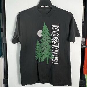 Minnesota Mens Size M Graphic T Shirt Pine Trees Black Short Sleeve‎ Textured